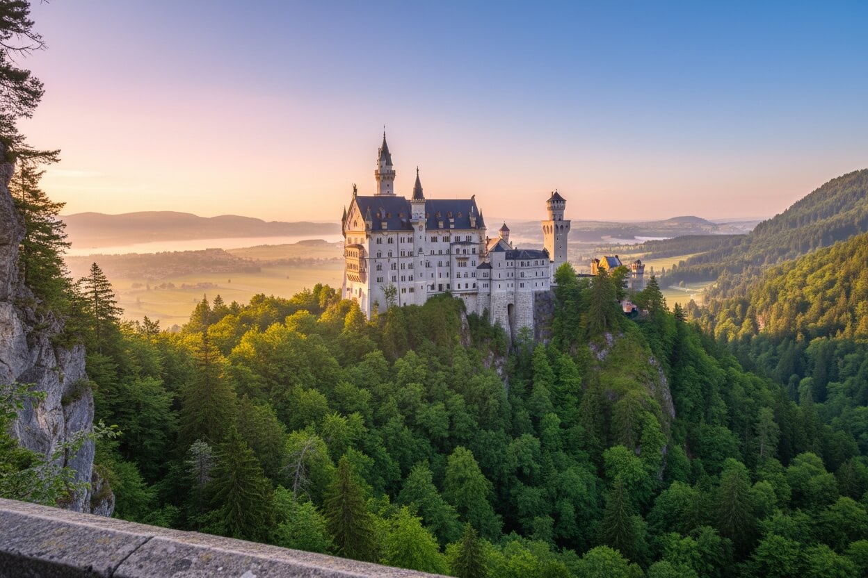 Widok na Zamek Neuschwanstein z Most Marii